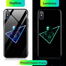 Load image into Gallery viewer, Marvel Iron Man Batman Spiderman Thanos Luminous Glass Phone Case For iPhone XSmax XR XS X 8 7 6 6s Plus Avengers Cover Coque