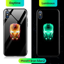 Load image into Gallery viewer, Marvel Iron Man Batman Spiderman Thanos Luminous Glass Phone Case For iPhone XSmax XR XS X 8 7 6 6s Plus Avengers Cover Coque