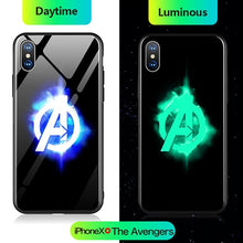 Load image into Gallery viewer, Marvel Iron Man Batman Spiderman Thanos Luminous Glass Phone Case For iPhone XSmax XR XS X 8 7 6 6s Plus Avengers Cover Coque