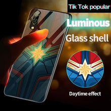 Load image into Gallery viewer, Luminous Tempered Glass Case Captain America Marvel Batman Iron Man Back Cover For Huawei P10 Plus P20 Pro P30 Pro Avengers Case