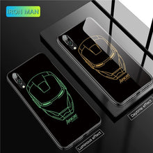 Load image into Gallery viewer, Luminous Tempered Glass Case Captain America Marvel Batman Iron Man Back Cover For Huawei P10 Plus P20 Pro P30 Pro Avengers Case