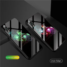 Load image into Gallery viewer, Marvel Luxury Luminous Tempered Glass Phone Case Iron Man Silicone Back Cover For Huawei P10 Plus P20 Pro P30 Pro Avengers Case