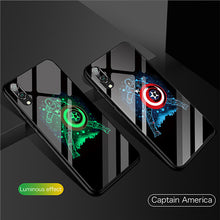 Load image into Gallery viewer, Marvel Luxury Luminous Tempered Glass Phone Case Iron Man Silicone Back Cover For Huawei P10 Plus P20 Pro P30 Pro Avengers Case
