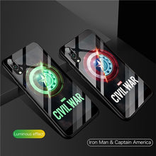 Load image into Gallery viewer, Marvel Luxury Luminous Tempered Glass Phone Case Iron Man Silicone Back Cover For Huawei P10 Plus P20 Pro P30 Pro Avengers Case