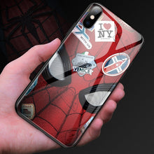 Load image into Gallery viewer, Marvel Spiderman Tempered Glass Phone Case For iPhone XSmax XR XS X 8 7 6s 6 Plus Luxury Avengers Protection Cover Coque Funda