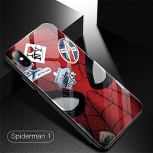 Load image into Gallery viewer, Marvel Spiderman Tempered Glass Phone Case For iPhone XSmax XR XS X 8 7 6s 6 Plus Luxury Avengers Protection Cover Coque Funda