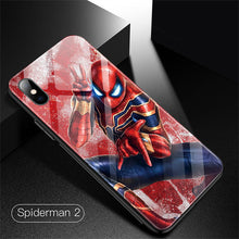 Load image into Gallery viewer, Marvel Spiderman Tempered Glass Phone Case For iPhone XSmax XR XS X 8 7 6s 6 Plus Luxury Avengers Protection Cover Coque Funda