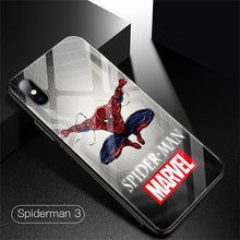 Load image into Gallery viewer, Marvel Spiderman Tempered Glass Phone Case For iPhone XSmax XR XS X 8 7 6s 6 Plus Luxury Avengers Protection Cover Coque Funda