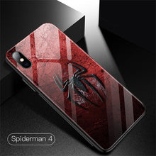 Load image into Gallery viewer, Marvel Spiderman Tempered Glass Phone Case For iPhone XSmax XR XS X 8 7 6s 6 Plus Luxury Avengers Protection Cover Coque Funda