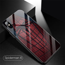 Load image into Gallery viewer, Marvel Spiderman Tempered Glass Phone Case For iPhone XSmax XR XS X 8 7 6s 6 Plus Luxury Avengers Protection Cover Coque Funda