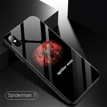 Load image into Gallery viewer, Marvel Spiderman Tempered Glass Phone Case For iPhone XSmax XR XS X 8 7 6s 6 Plus Luxury Avengers Protection Cover Coque Funda