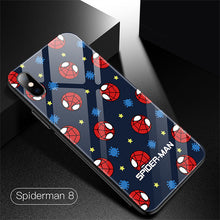 Load image into Gallery viewer, Marvel Spiderman Tempered Glass Phone Case For iPhone XSmax XR XS X 8 7 6s 6 Plus Luxury Avengers Protection Cover Coque Funda