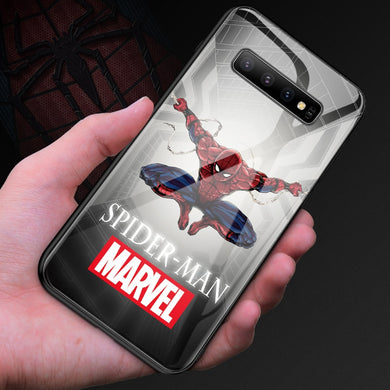 Marvel Spiderman Tempered Glass Phone Case For Samsung Galaxy S8 S9 S10 e 5G Plus Note 8 9 Luxury Avengers Cover Funda Coque